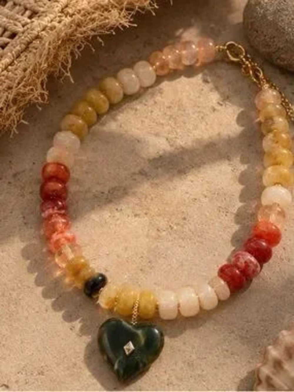 Colorful Stone Heart Necklace Natural Stone Beaded Necklace
